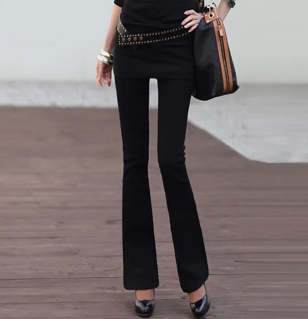 Женские обтягивающие расклешенные джинсы, женские джинсы с эффектом пуш-ап, женские весенние осенние женские черные белые расклешенные джинсы, модные расклешенные брюки - Цвет: Черный