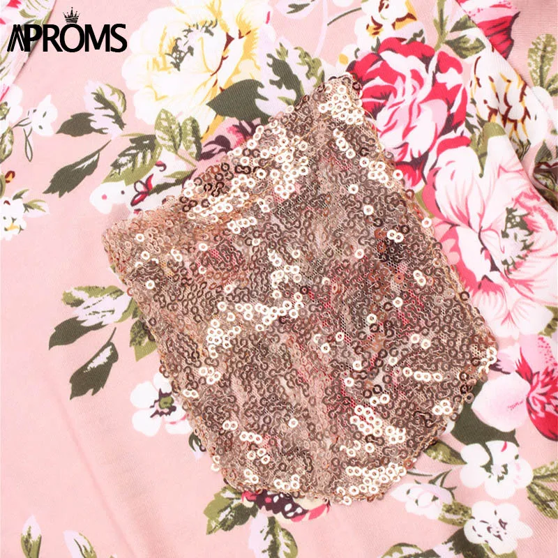 Aproms Sweet Floral Print Bandage T-Shirt Women Fashion 2018 Sequined Pocket T Shirt Female Casual Short Sleeve Slim Fit Top Tee Aproms Sweet Floral Print Bandage T-Shirt Women Fashion 2018 Sequined Pocket T Shirt Female Casual Short Sleeve Slim Fit Top Tee