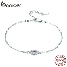 BAMOER Аутентичные 925 пробы серебряные глаза браслет фиолетовый прозрачный кубический циркон регулируемые звенья цепи браслеты ювелирные изделия SCB003