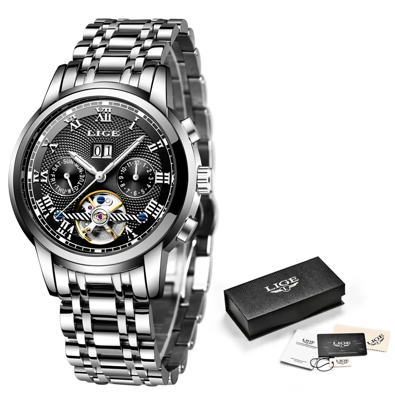 

Relogio Masculino LIGE Automatic Mechanical Watches Mens Top Brand Luxury Business Watch Mens Stainless Steel Waterproof Watch