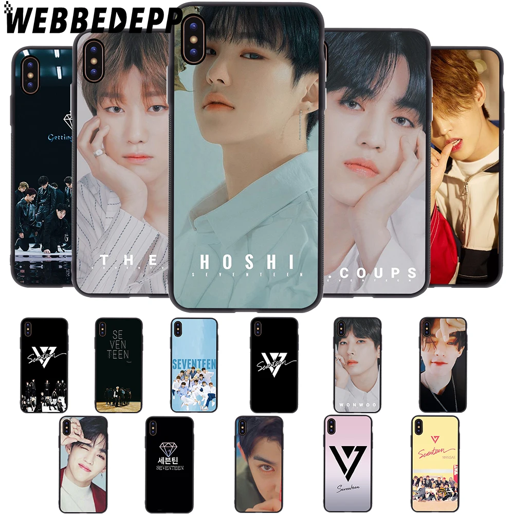 

WEBBEDEPP Seventeen KPOP Boy Soft Case for iPhone 5 5S 6 6S 7 8 Plus X XS 11 Pro MAX XR Cover