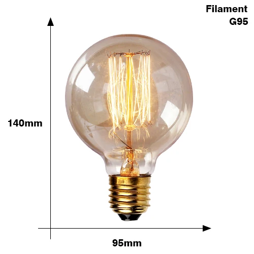YNL Edison лампа E27 220 В 40 Вт T10 ST64 A19 T45 G80 G95 G125 накаливания свет лампы светильник ing Ретро E27 Светодиодная лампа Эдисона - Цвет: G95 filament 220V