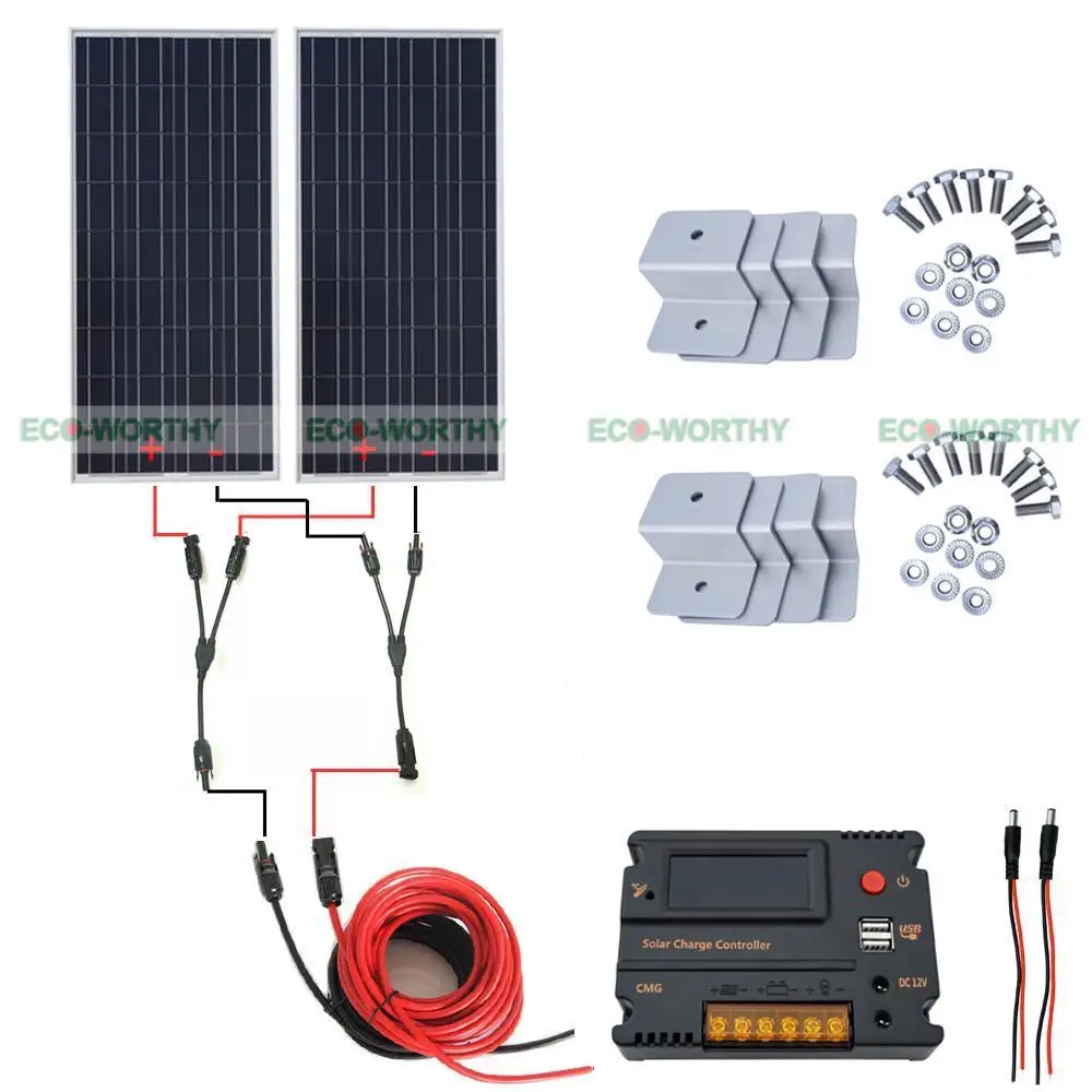 

High Efficiency 2pcs 100W Solar Panel & 20A CMG Controller for Home Roof Car