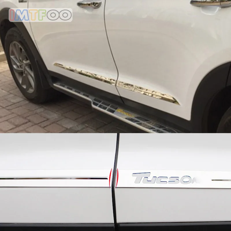 

IMTFOO STAINLESS STEEL EXTERIOR DOOR TRIM DECAL BODY STICKERS FOR HYUNDAI TUCSON 2015 2016 2017 ACCESSORIES CAR-STYLING