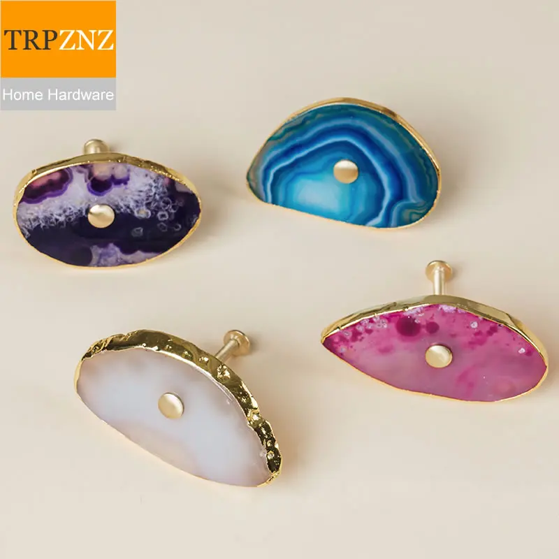 

Factory direct sales,so beautiful, Natural agate stone drawer handle knobs copper parts, many colors,different shapes