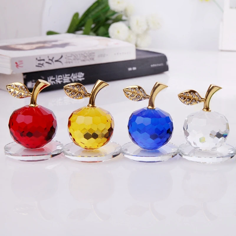 

3D Crystal Paperweights Glaze for Apple Figurine Ornaments Glass Crafts Office Desktop Decor Wedding Birthday Gifts