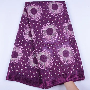 

New Design Purple Cotton Voile Lace Fabric With Stones For Wedding Dress 2019 High Quality African Swiss Voile Lace Fabric Y1666