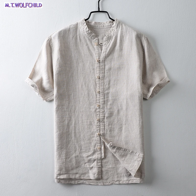 Quality 2018 Summer cotton Linen Shirts Men Short Sleeve Breathable
