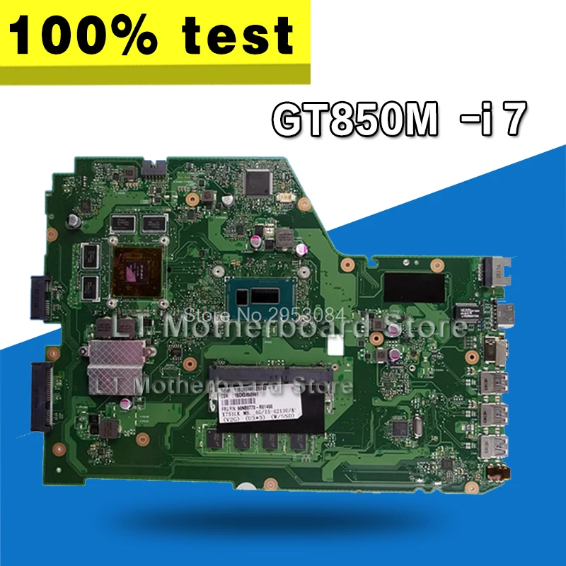  For ASUS Laptop motherboard X751LX X751L R752L R752LD X751LX with Processor i7-4510U GT850M 2GB vid