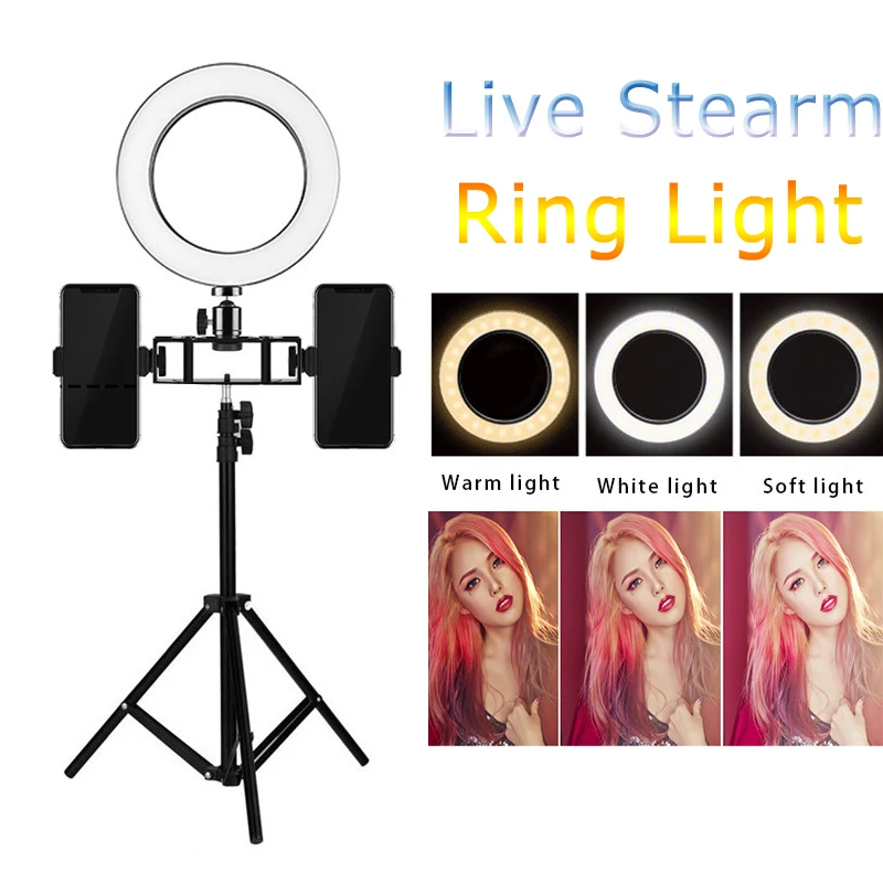 

Tycipy 10inch Ring Light LED Photography YuTube Video Live Stearm Selfie Light 5500K Photo Camera Muilt Phone Clip 1.1m Tripod