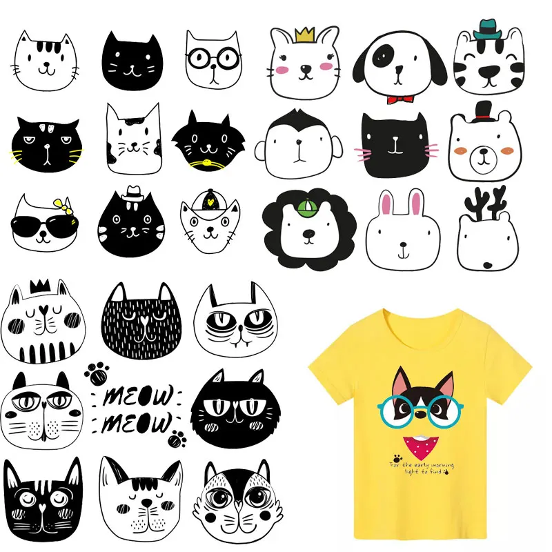 Милые маленькие животные кошки железные нашивки переводная плавкая одежда Декор Детские футболки DIY значки наклейки на рюкзак футболка принт E