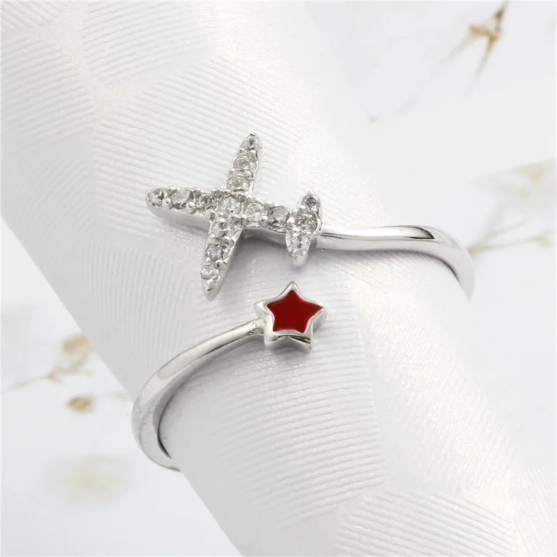 plane full cz open 100% Sterling 925 silver Jewelry Vintage Adjustable rings for women girl gift free size