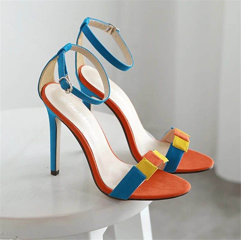 Г., женские летние босоножки на высоком каблуке 11,5 см женские модные пикантные туфли-лодочки в римском стиле женские разноцветные туфли с ремешком на щиколотке