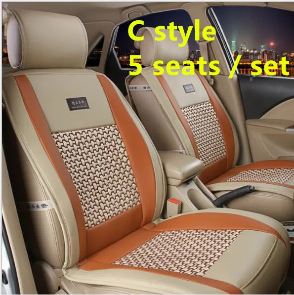 Автомобильные Кожаные чехлы для сидений автомобиля toyota solaris RAV4 skoda rapid bmw e46 Land Cruiser Prado 150 kia автомобильные аксессуары - Название цвета: C Style   Orange