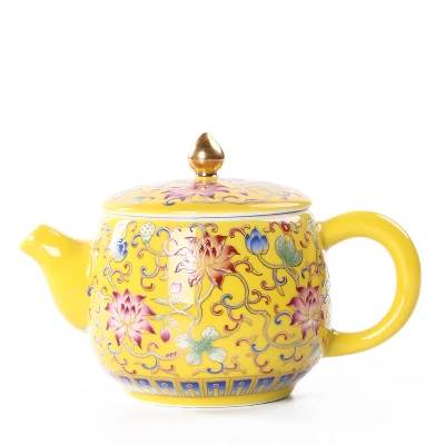 

Jingdezhen Enamel Ceramic Teapot Single Pot Hand-painted Flter Gold Silk Kung Fu Black Tea Pastel Pot Tea Accessories Teaware