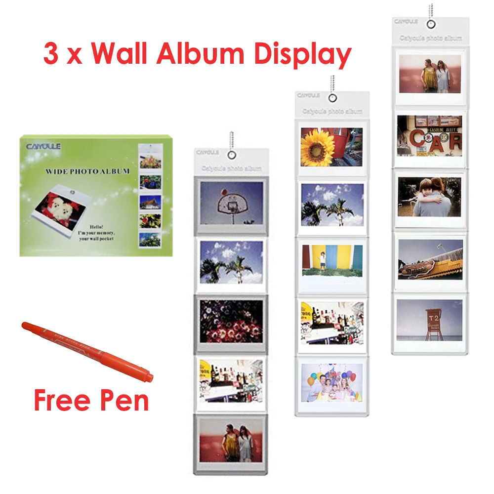 

3 x Hang Wall Album 5 Pockets / Pcs For Fujifilm Instax Fuji Instant 210 300 Wide Film Paper Photos Value Pack + Free Marker Pen