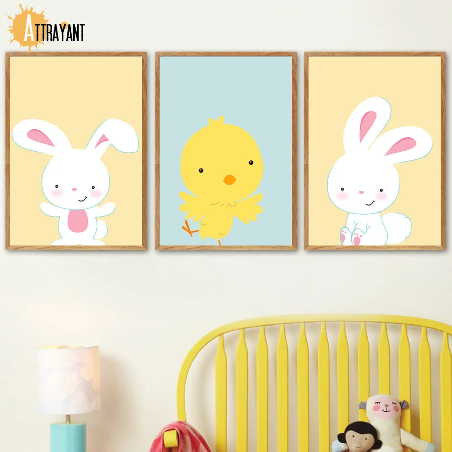 Cartoon Rabbit Chick Wall Art Canvas Painting Nordic Posters And Prints