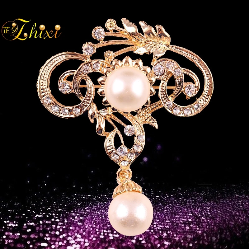 

ZHIXI Real Freshwater Pearl Brooches Fine Pearl Jewelry Flower Brooch Pin For Women White 9-10MM Trendy Flower Gift B153