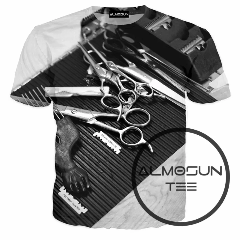 

ALMOSUN Barber Retro 3D All Over Print T Shirts Short Sleeve Hipster Casual Street Wear Shirts Hip Hop Tee Men Women