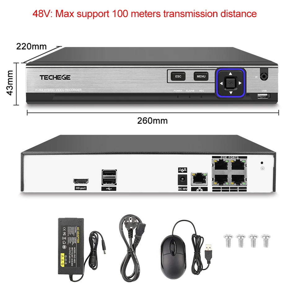 Techege 4CH 8CH 48 V PoE NVR CCTV IEE802.3af 52 4/8CH POE ip камера видеонаблюдения с поддержкой Wi Камера