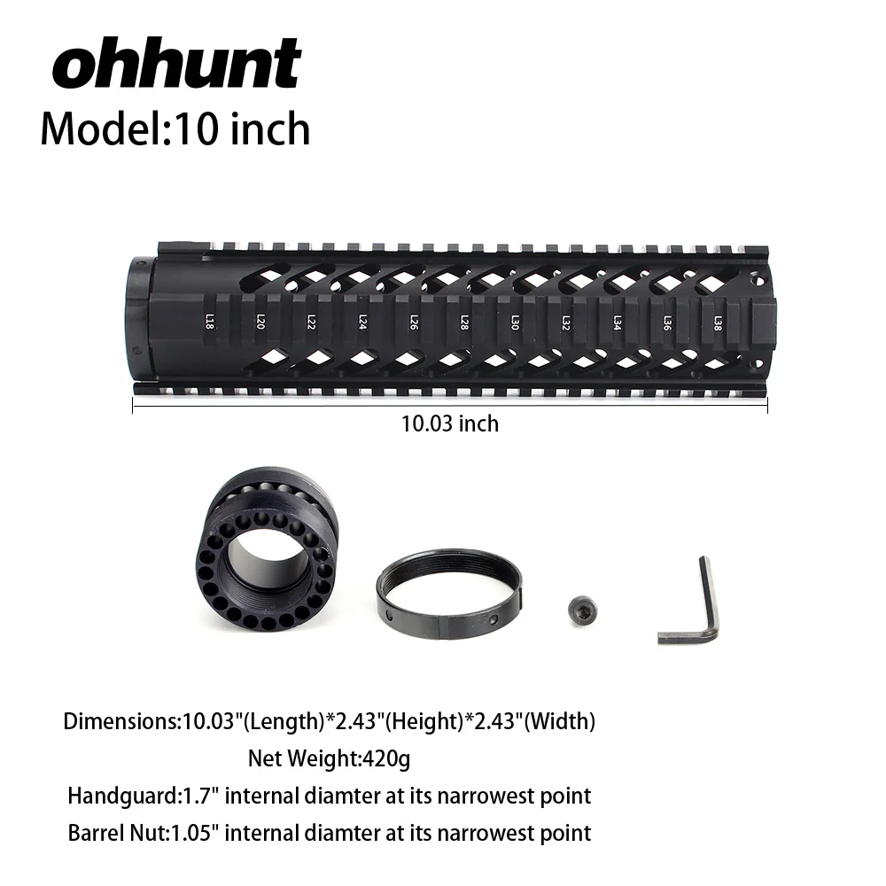 Ohhunt Tactical " 10" 1" 15" Free Float Quad Picatinny Rail Handguard устанавливается на стандартный карабин. Винтовки 223 5,56 AR15 M16 - Цвет: 10 INCH