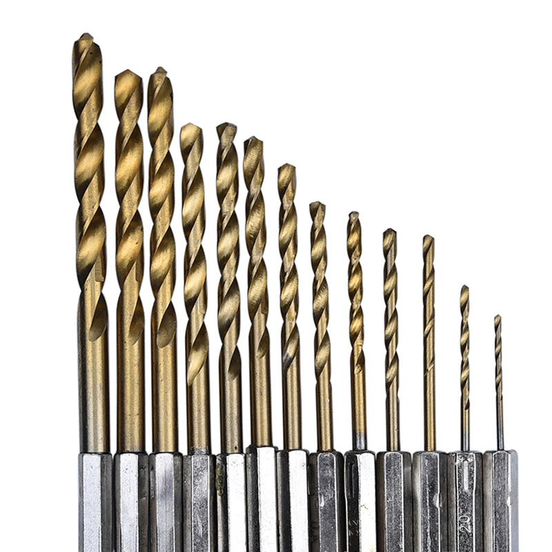 06 MPT 13Pcs Twist Drill Bit Set High Speed Steel Titanium Punch Drill HSS Titanium Coated Drill Woodworkin Tool 1.5mm-6.5mm Set