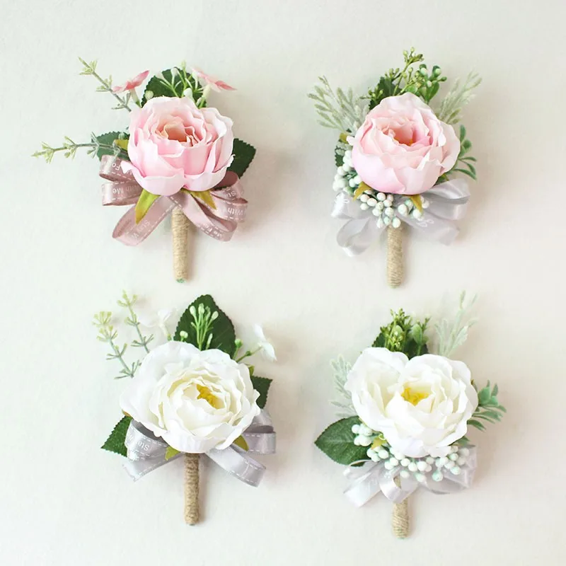 white pink roses Wedding Marriage Rose Wrist Corsage boutonnieres  (15)