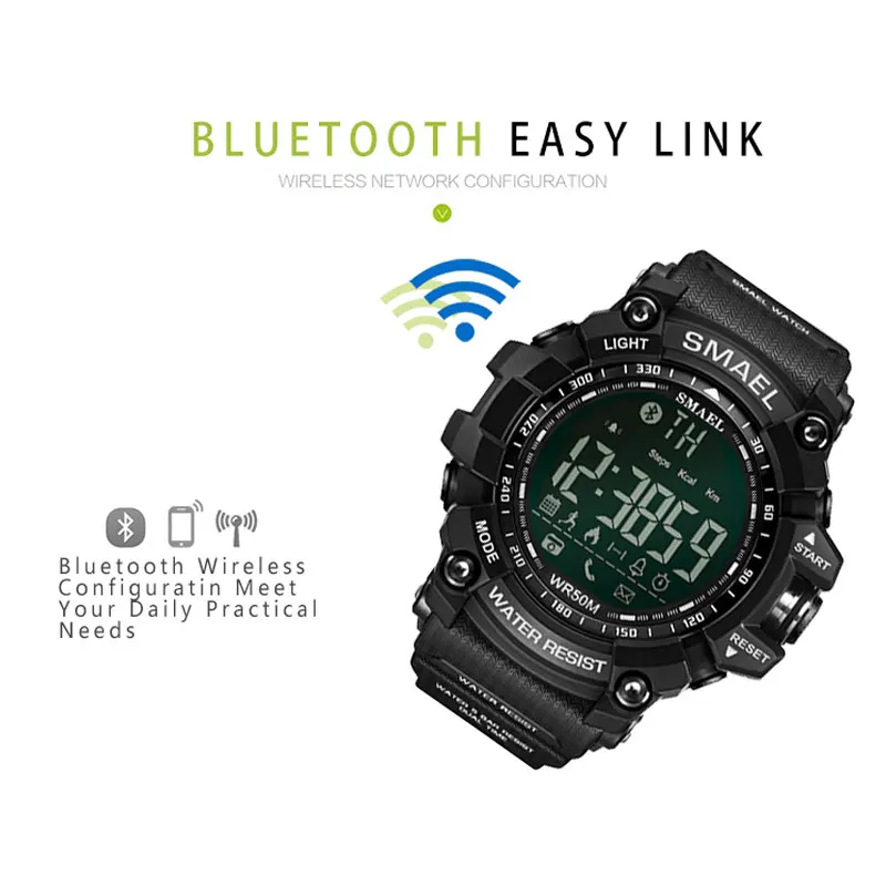 Online 50 metros vestido de natación relojes deportivos para hombre marca Smael estilo verde del ejército relojes de esfera grande de moda para hombre reloj deportivo Digital para hombre 1617B