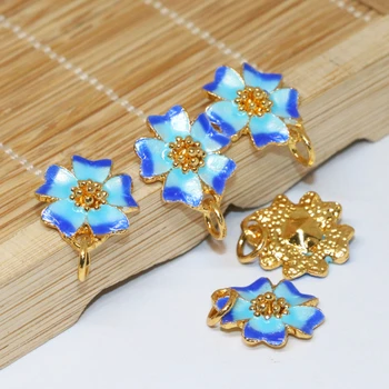 

Wholesale price 10pcs 15mm cute flower shape cloisonne gold-color enamel spacers accessories beads diy jewelry findings B2462