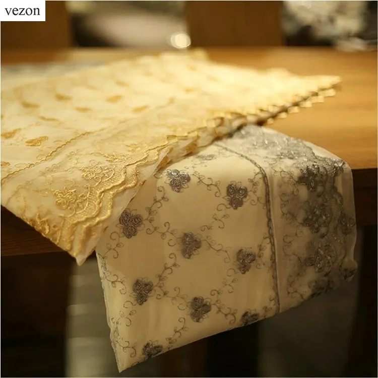 

vezon Europe Style Delicate Lace Tablecloths Elegant Gold Full Lace Table Cloth Covers Home Towel Textiles
