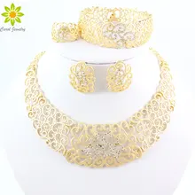 Винтаж Полые Кристалл цветок ожерелье серьги Золотой цвет африканский Дубай Свадебный костюм Ювелирные наборы для женщин