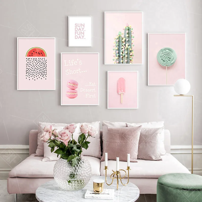 

Pink Candy Macaron Lollipop Food Picture Fashion Nursery Poster Indie Pop Canvas Wall Art Print Painting Modern Room Decoration