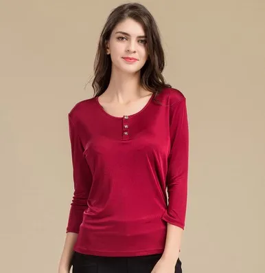 Новые шелковые женские футболки, семь рукавов, sang шелк, рукава снаружи, рубашки - Цвет: Красный