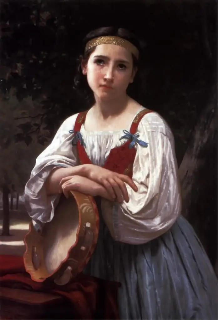 

Handmade Oil painting reproduction Basque Gypsy Girl with a Tambourine by William Bouguereau