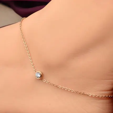 

Calssic Rose Gold Color Naked/Single Cubic Zircon Women Foot Chain/ Fashion Women Single Crystal Stainless Anklet
