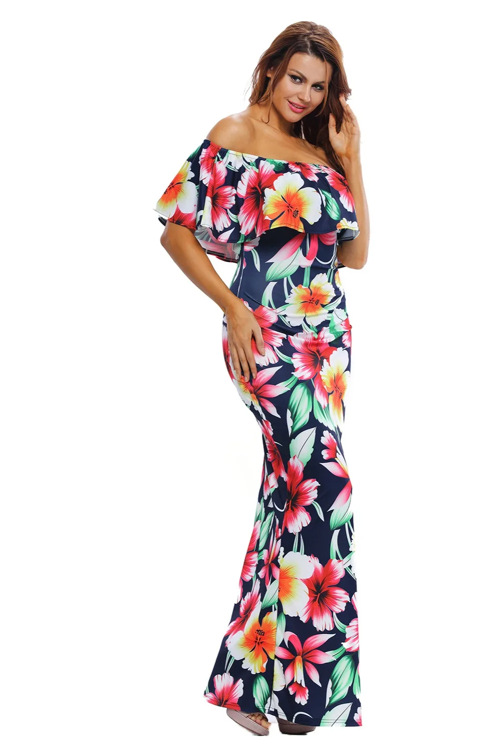 Navy-Blue-Roses-Print-Off-the-shoulder-Maxi-Dress-LC61189-5-6