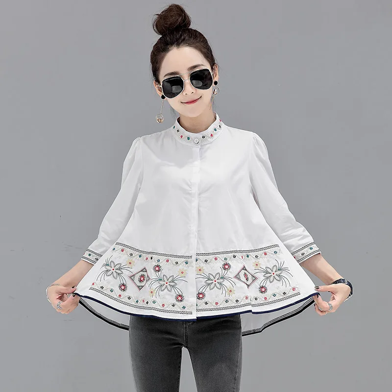  2019 summer new women blouse and white shirts embroidery loose half sleeved lady elegant outwear co