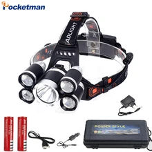 Хит, ультра яркий XML T6 5 светодиодный налобный светильник, 4 режима, фонарь, 2x18650, автомобильное зарядное устройство для рыбалки, головной светильник z30