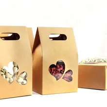 10*15,5*6 см 20 шт Встаньте в форме сердца крафт-бумага с окошком сумки коробки перерабатываемые свадебные подарки украшения Еда складываемая коробка для бумаг
