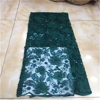 

Hot Sale Organza Lace Fabric Fabric beads green High Quality French Mesh Lace Fabrics with Sequins Lace Fabric for Party Dress