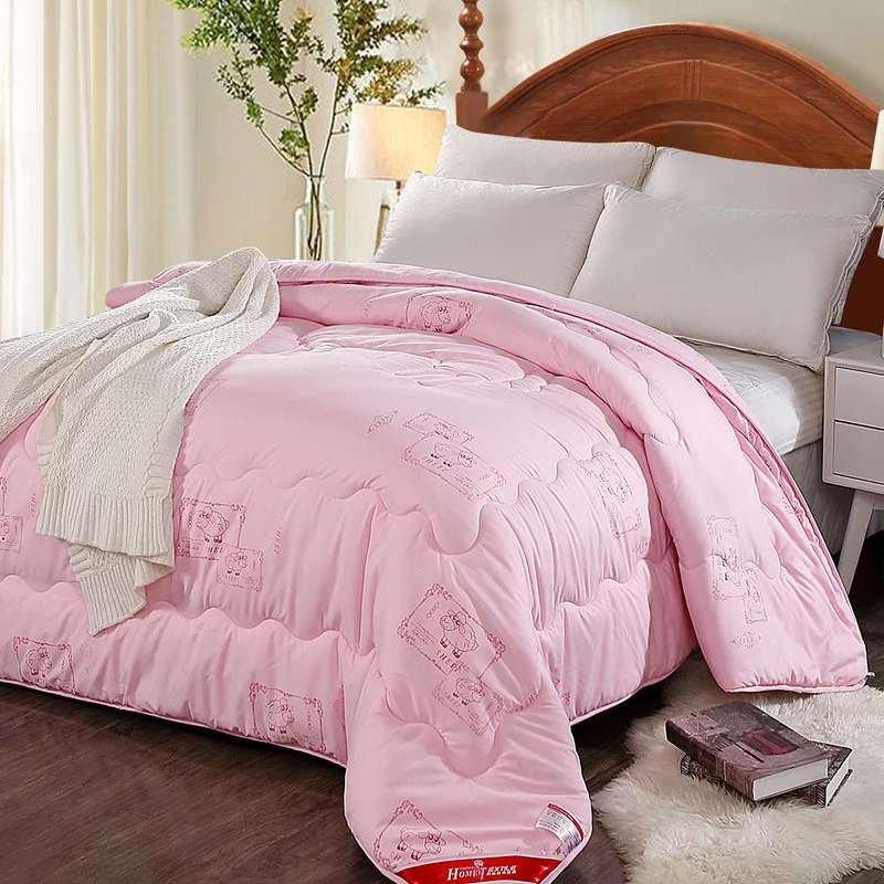 Стеганое одеяло из овечьей шерсти, зимнее шерстяное стеганое одеяло кремового розового цвета - Цвет: Розовый