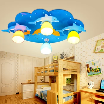 

remote control kids led lamp child blue ceiling light personality dolphin child ceiling light boys bedroom wooden lamp CL042