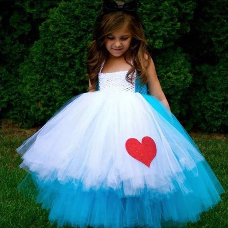 Alice In Wonderland Princess Evening Dress Girls Blue White