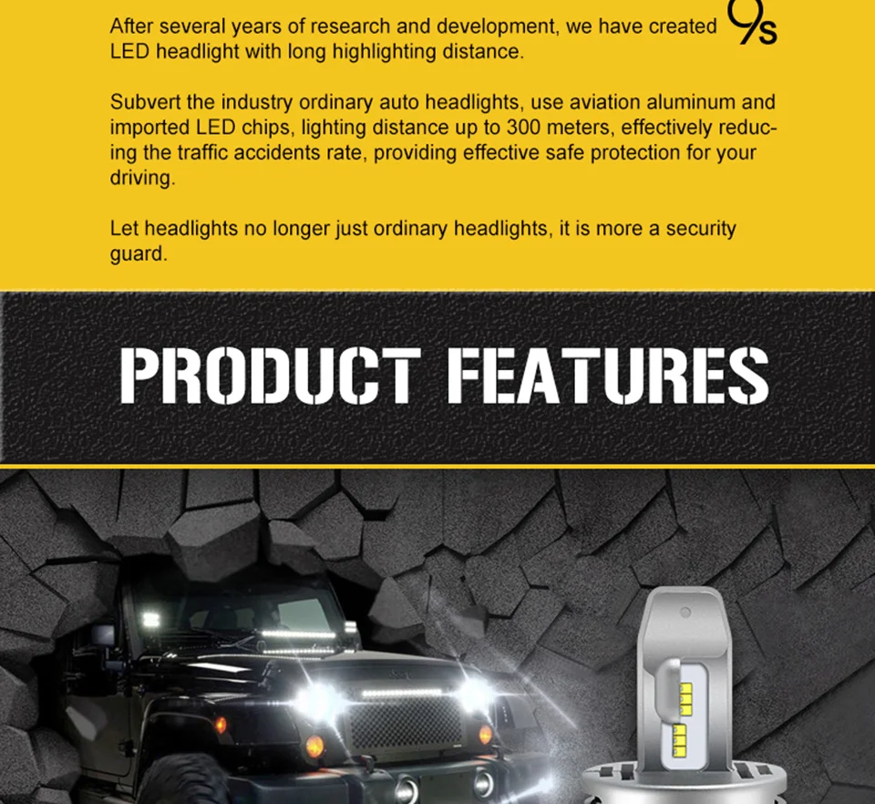 LED Car Lights H1 H4 H7 H11 9005 9006 Auto Headlamp Bulbs 12V 24V Cars Headlights 80W CREE LED Chips 6000K White Lamp (3)