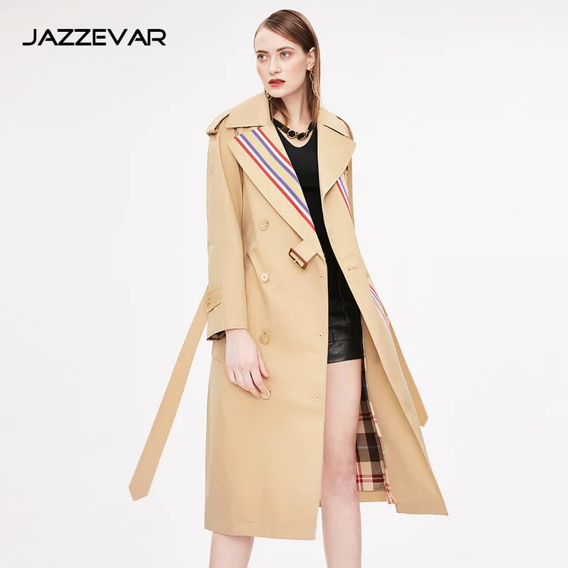 

trench coat long spring waterfall runway dust coats women 2019 plus size double breasted female ladies windbreaker beige Rainbow