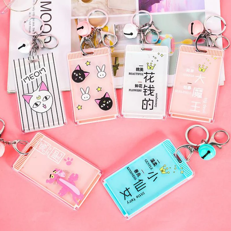 

1 Pcs Cartoon Cat Pink Panther Rabbit Moon Bell Acrylic Bus Card Student ID Card Subway Card Holder Stationery Supplies