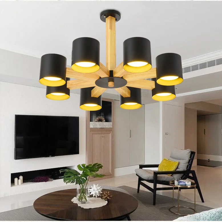 

3/6/8 Head Modern Janpen Style Wooden Pendant Light Black / White Cover Dining Room Light Parlor / Cafe Light Free Shipping