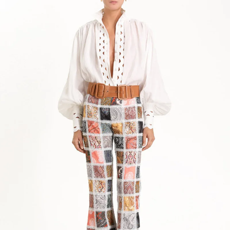 Murciélago Mujer Principios Negro Manga Camisas Moda Hueco Primavera Mancave Ondulado 2019 De Collar Blanco La blanco 1znqOdw