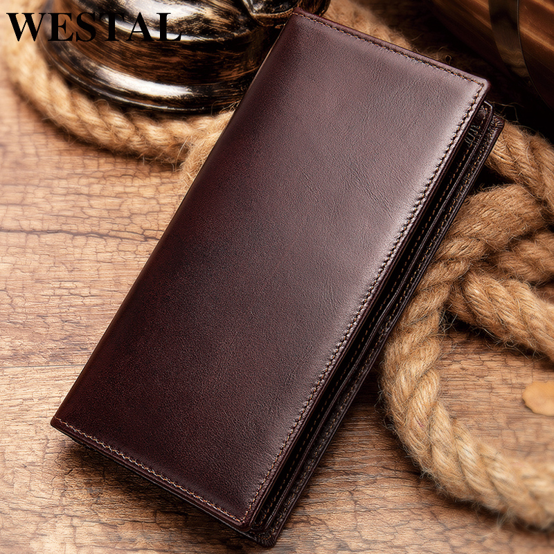 WESTAL 100% Men's Wallet Genuine Leather Clutch Male Coin Purse Men Zip Portomonee Money Bag Long Wallets Purse for Phone 8110