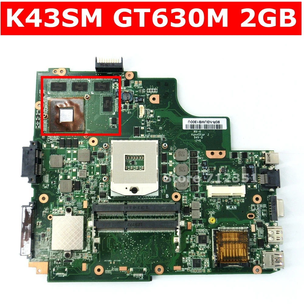 

K43SM GT630M 2GB Video Card Memory Mainboard REV 4.1 For Asus A43S X43S K43S K43SV K43SJ K43SM Laptop Motherboard 100% Tested